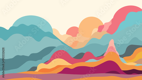  mountain and wave render on a background for design