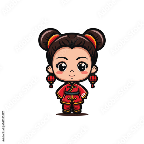 cute chinese girl giving greeting pose