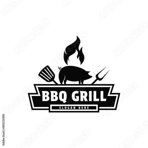 bbq grill logo design vintage retro stamp badge