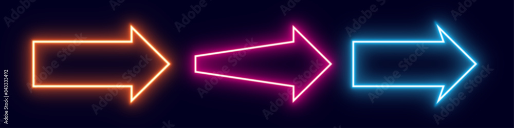 neon arrow icon with blue violet and orange bright light on dark background. three ( 3 ) arrows sign vector for element of ilustration design neon arrow icon with blue violet and orange bright light on dark background. three ( 3 ) arrows sign vector for element of ilustration design