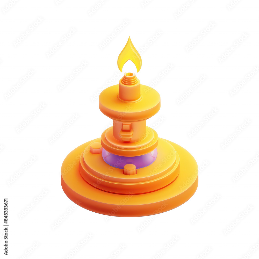 3D illustration of a glowing, yellow oil lamp with a single flame, giving a warm and tranquil ambiance, isolated on a white background. 3D illustration of a glowing, yellow oil lamp with a single flame, giving a warm and tranquil ambiance, isolated on a white background.