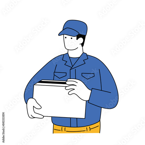 荷物を持つ配送作業員のシンプルな線画イラスト
