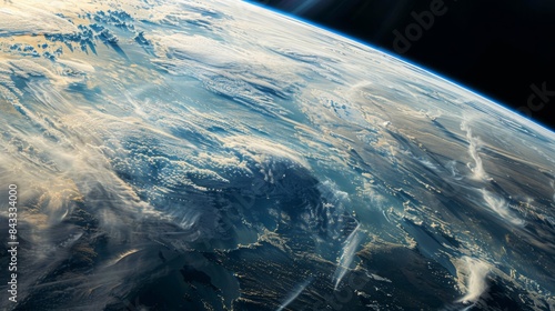 An ethereal view of Earth from space, its swirling blue oceans contrasted against the stark darkness of space © Kaupe