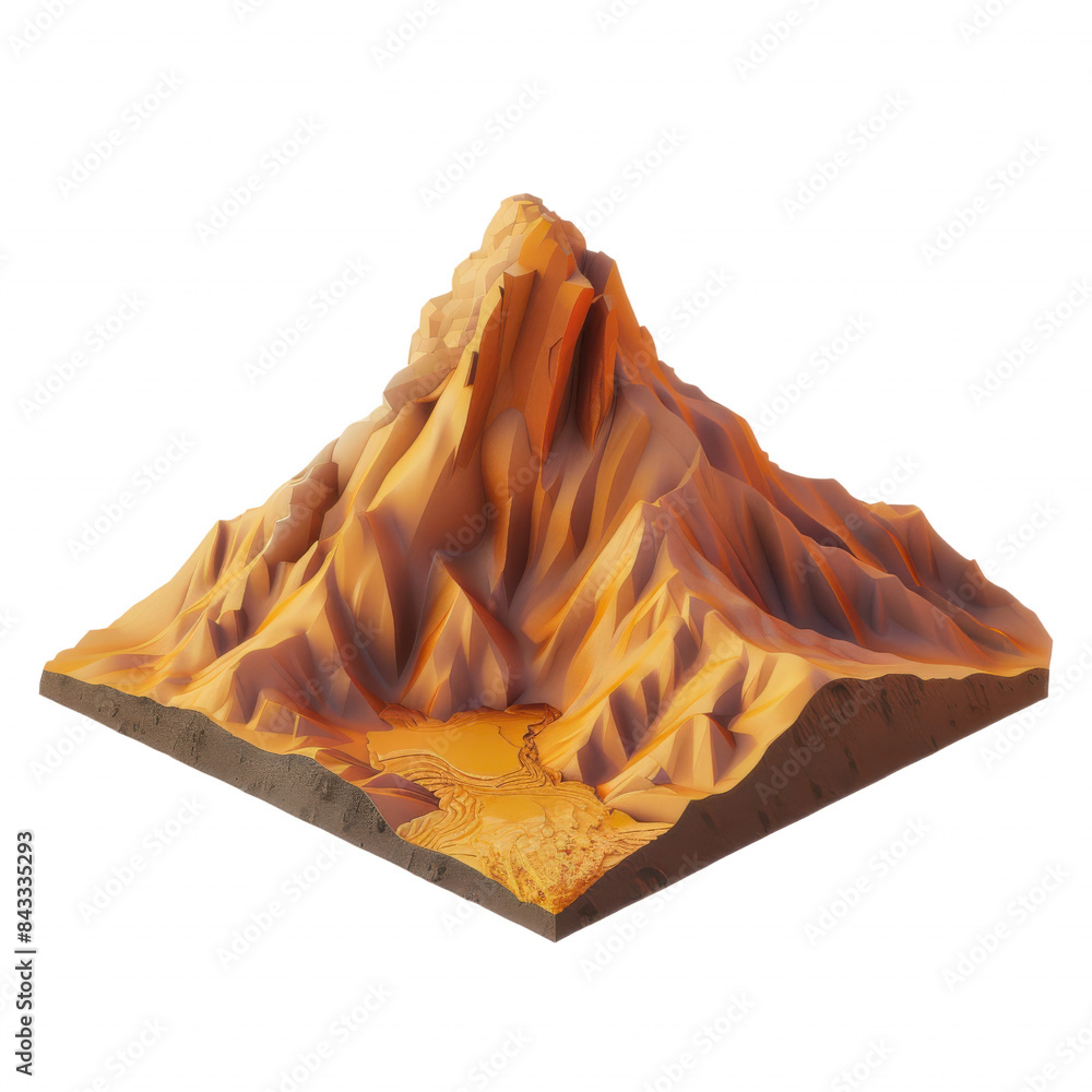 3D render of a mountain showcasing detailed terrains and vibrant color gradients. Perfect for educational and creative visual projects. 3D render of a mountain showcasing detailed terrains and vibrant color gradients. Perfect for educational and creative visual projects.