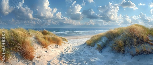 Fototapeta Naklejka Na Ścianę i Meble -  A beach scene with a path leading to the water