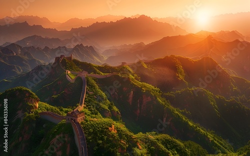 Majestic Mountain Landscape at Sunset with Winding Trails and Rugged Peaks