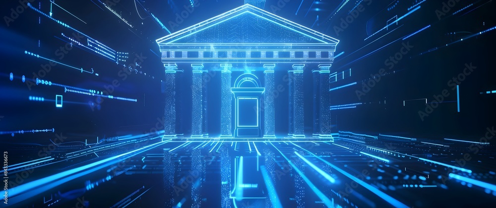 Ancient Futuristic Temple of Technology Illuminates a Captivating Landscape with Geometric Patterns and Dynamic Light Displays Ancient Futuristic Temple of Technology Illuminates a Captivating Landscape with Geometric Patterns and Dynamic Light Displays