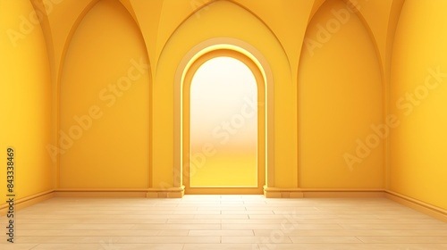 3D rendering  yellow room with a door UHD Wallpaper