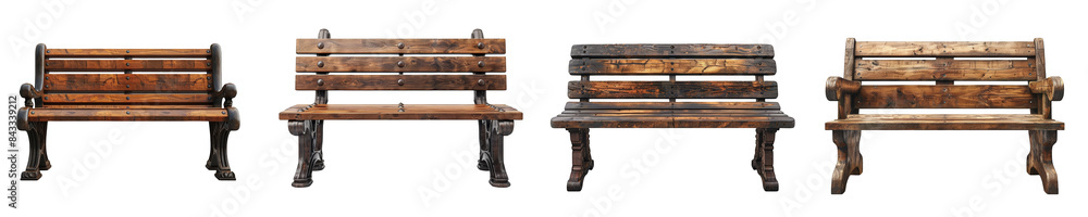 Fototapeta premium Wooden Park Bench on transparent background