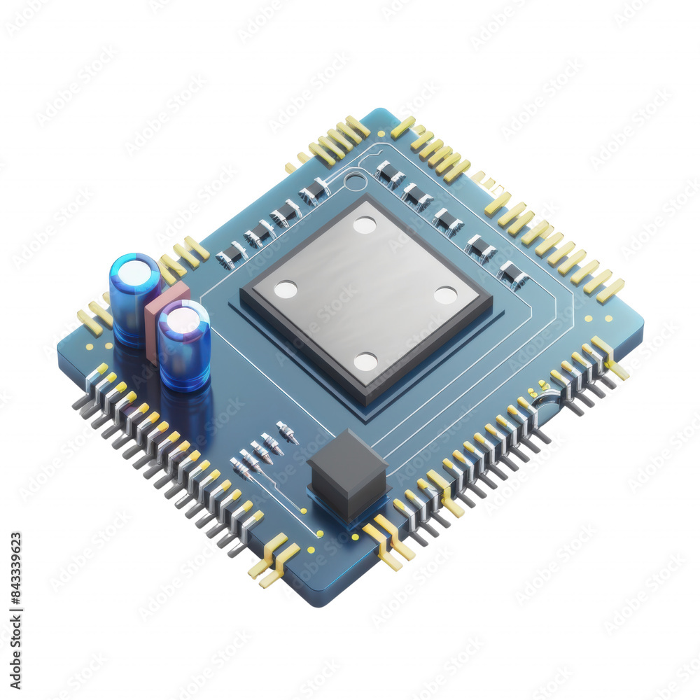 Close-up of a modern microchip with electronic components, showcasing the intricate design and technology in semiconductor manufacturing. Close-up of a modern microchip with electronic components, showcasing the intricate design and technology in semiconductor manufacturing.