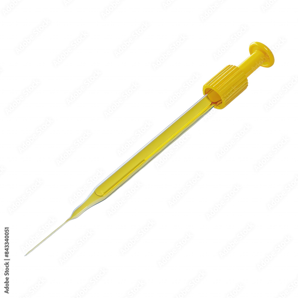 Close-up of a yellow laboratory pipette isolated on a white background, ideal for science and medical-related themes in stock photo collections. Close-up of a yellow laboratory pipette isolated on a white background, ideal for science and medical-related themes in stock photo collections.