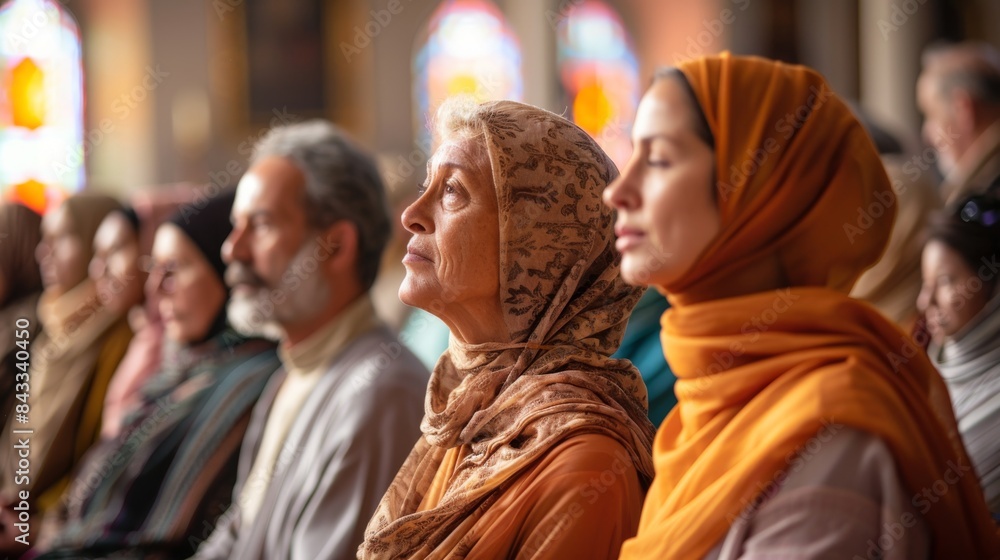 A diverse religious congregation coming together for a shared spiritual experience