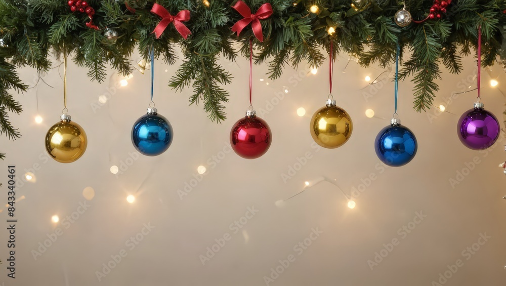 Christmas Ornaments Hanging From Fir Branches With Fairy Lights Christmas Ornaments Hanging From Fir Branches With Fairy Lights