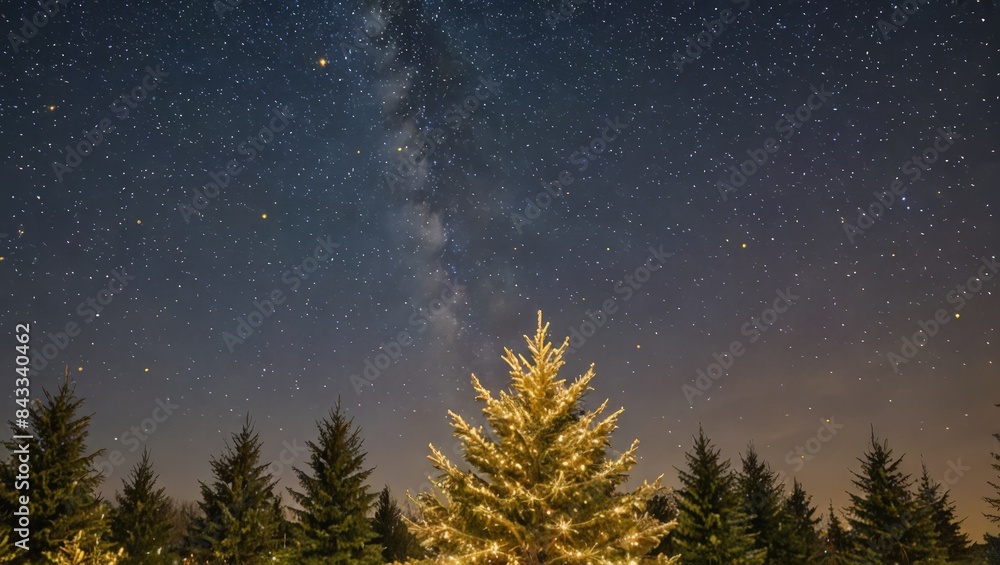 Pine Tree Under a Starry Night Sky Pine Tree Under a Starry Night Sky
