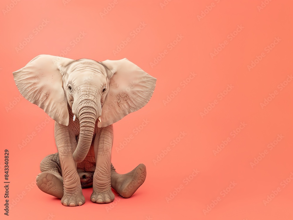 Cute baby elephant sitting on a pink background. Cute baby elephant sitting on a pink background.