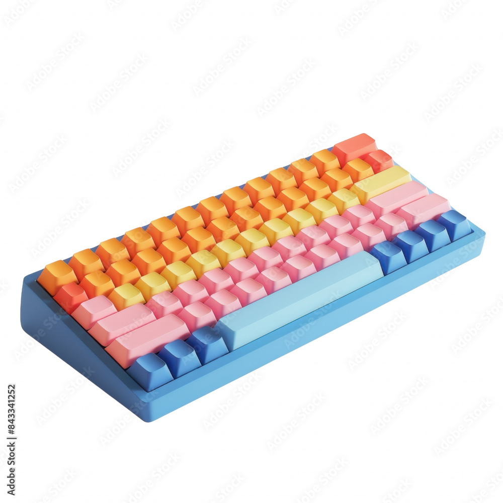 Colorful mechanical keyboard with pastel keys on a blue base, ideal for gaming or office use, isolated on white background. Colorful mechanical keyboard with pastel keys on a blue base, ideal for gaming or office use, isolated on white background.