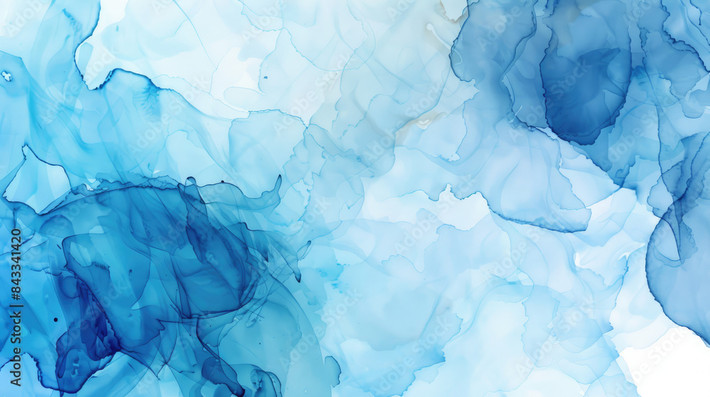 Fototapeta premium Sea Alcohol Ink Marble. Blue Alcohol Ink Watercolor. Blue Oil Paint. Blue Gradient Background 