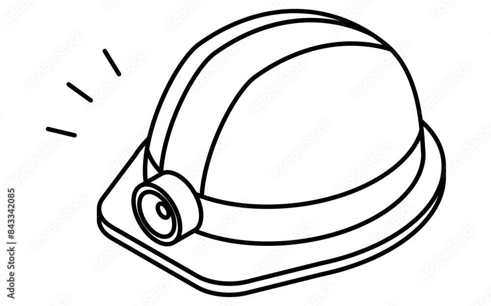 Fototapeta premium Simple line drawing of emergency kit, helmet with headlight, isometric illustration