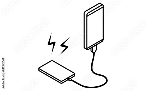 Simple line drawing of emergency kit, Mobile battery for recharging mobile phones, isometric illustration