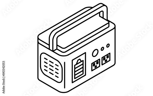 Simple line drawing of emergency kit, Emergency battery, isometric illustration