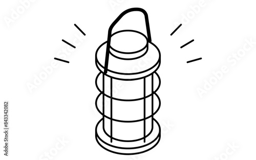 Simple line drawing of emergency kit, lantern, isometric illustration