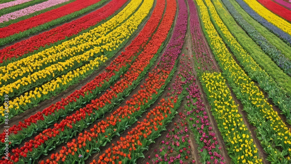 Colorful Flower Field Rows Colorful Flower Field Rows