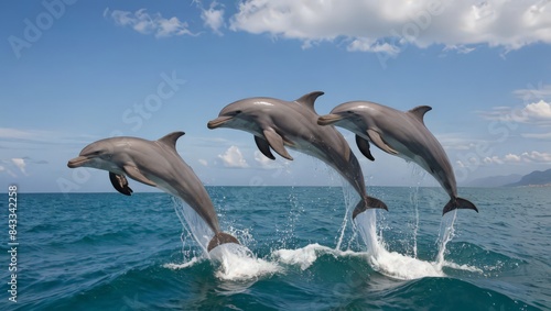 Three Dolphins Jumping Out of the Water