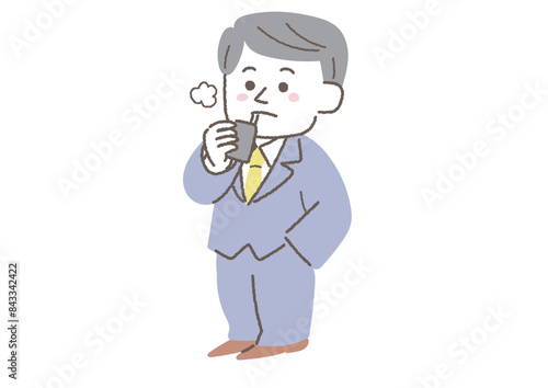 電子タバコを吸って休憩している男性会社員のイラスト
