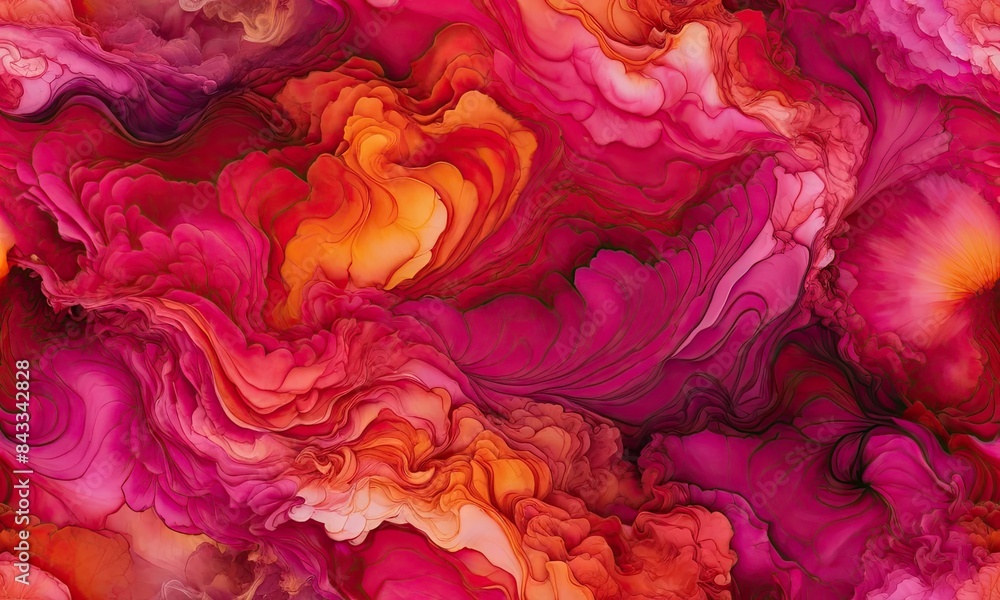 Obraz premium Abstract Swirling Red, Orange, and Pink Alcoholic Ink Background