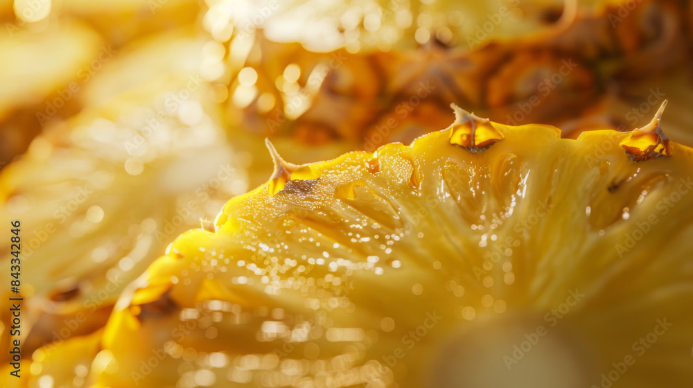 Bright Yellow Sliced Pineapple Close-Up with Juicy Circular Segments Bright Yellow Sliced Pineapple Close-Up with Juicy Circular Segments