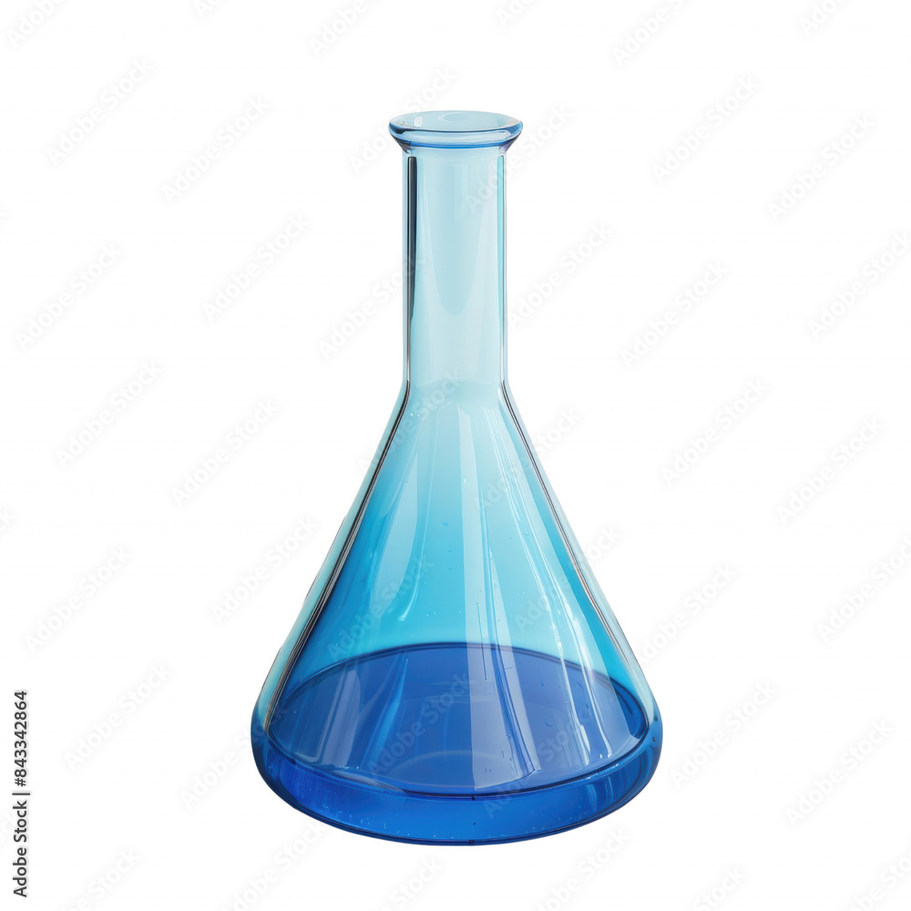 Glass Erlenmeyer flask with blue liquid, used in scientific experiments, displayed on a transparent background. Glass Erlenmeyer flask with blue liquid, used in scientific experiments, displayed on a transparent background.