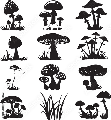 set of mushrooms silhouette