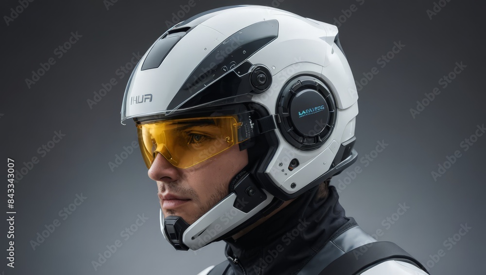 Futuristic Motorcycle Helmet with Yellow Visor Futuristic Motorcycle Helmet with Yellow Visor
