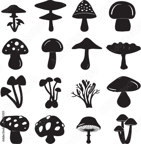 set of mushrooms silhouette