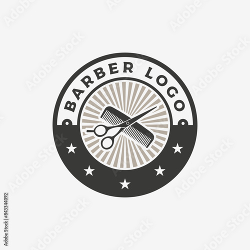 Barbershop Scissors and comb emblem stampe badge vintage logo design inspiration template