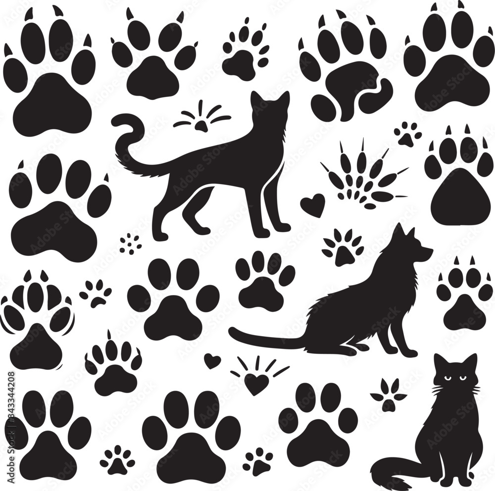 set of cats and dog silhouettes set of cats and dog silhouettes