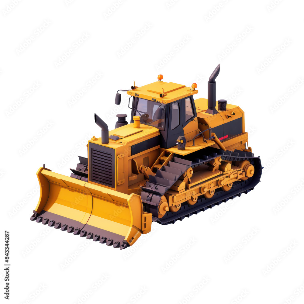 Fototapeta premium High-quality image of a yellow bulldozer isolated on a transparent background, perfect for construction projects and heavy machinery themes.