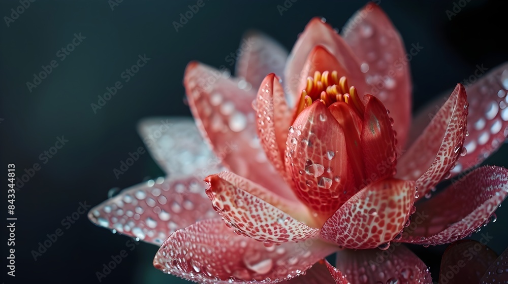 Crimson Lotus Blossom with Glimmering Water Droplets Crimson Lotus Blossom with Glimmering Water Droplets