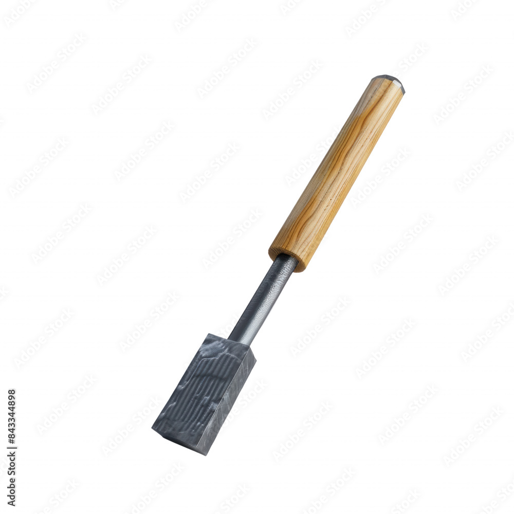 High-quality woodworking chisel. Precision tool with wooden handle and sharp metal blade for carpentry and sculpting. Isolated on white background. High-quality woodworking chisel. Precision tool with wooden handle and sharp metal blade for carpentry and sculpting. Isolated on white background.