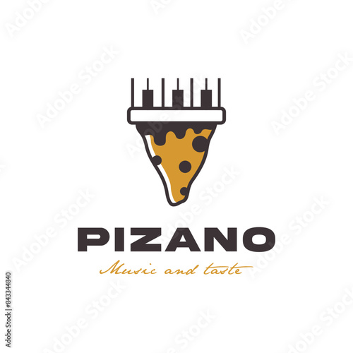 Canvas Print Piano and sliced Pizza food modern logo design vector template