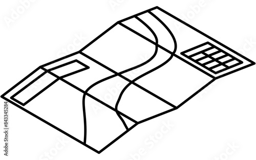Simple line drawing of emergency kit, hazard map, isometric illustration