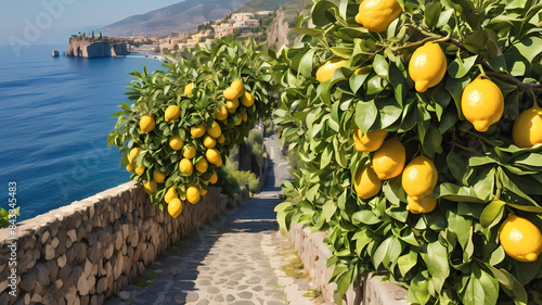 Lemon Trees Overlooking a Mediterranean Coastal Village
