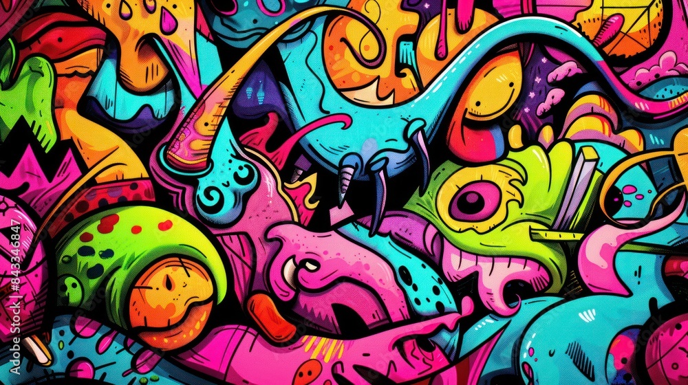Fototapeta premium Vibrant Abstract Street Art - A colorful and dynamic abstract street art composition with bold geometric shapes and vivid hues, perfect for modern design and creative projects.