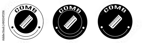 Black and white illustration of comb icon in flat. Stock vector.