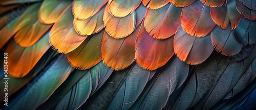 Wallpaper Mural Vibrant iridescent feathers, predominantly golden, displaying a wide range of colors, with intricate details and rich textures Torontodigital.ca