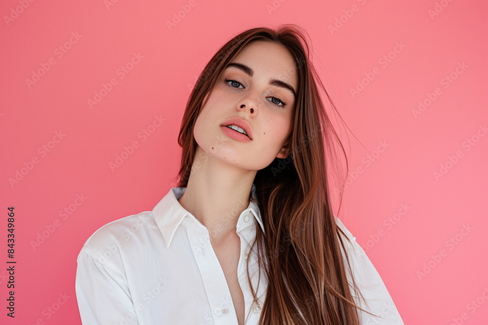 a woman with long hair wearing a white shirt a woman with long hair wearing a white shirt
