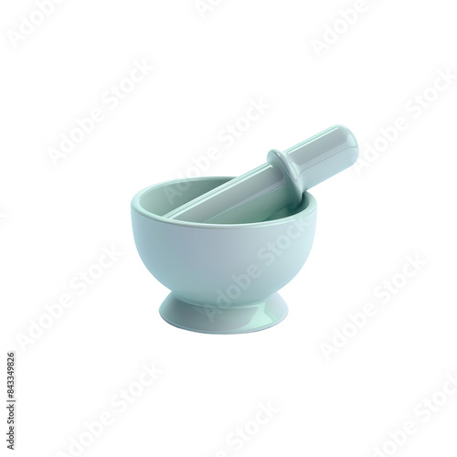 White ceramic mortar and pestle on white background. High-resolution image perfect for pharmacy or culinary use.