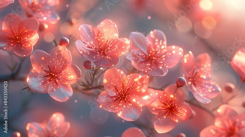 Glowing Pink Cherry Blossoms with Bokeh Blurry Background 