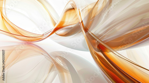 A dynamic abstract image showcasing 3d glass reflections with a blend of warm and cool tones on a white background
