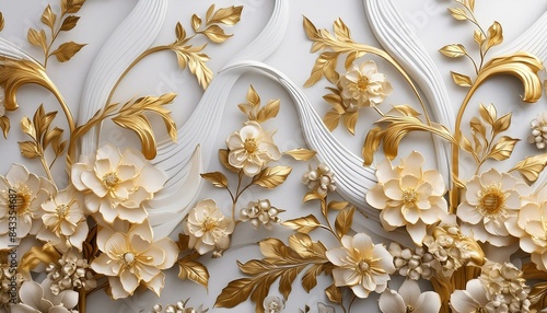 Elegance in 3D: Light Silk Murals with Golden Accents © aazam